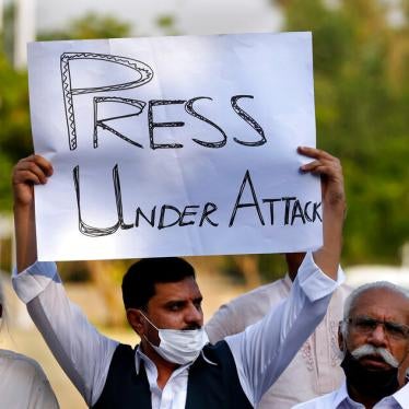 Pakistani journalists and activists at a demonstration called by the journalists union to condemn attacks on the media, in Islamabad, Pakistan, on May 28, 2021.