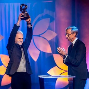 Belarusian human rights activist Ales Bialiatski speaks after he and the Belarusian human rights organization Vjasna were awarded the 2020 Right Livelihood Award during the 2020 awarding ceremony in Stockholm, Sweden on December 3, 2020.