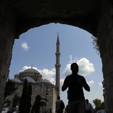 A man walks near Fatih mosque in Istanbul, Turkey.