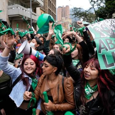 Abortion rights activists celebrate in front of Colombia’s Constitutional Court in Bogota, Colombia, February 21, 2022.