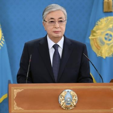 Kazakhstan President Kassym-Jomart Tokaev speaks during his televised address to the nation in Nur-Sultan, Kazakhstan, January 7, 2022.