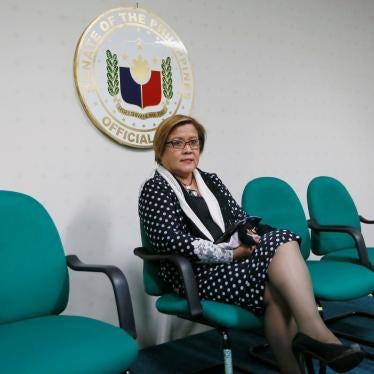 Senator Leila de Lima prepares to address the media after a warrant for her arrest was issued by a regional trial court in Pasay city, Philippines, February 23, 2017.