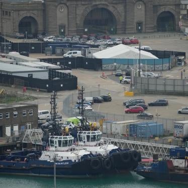 The gate near the migrant processing center in Dover, England.