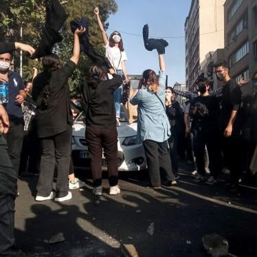 Iranian women on October 1, 2022, protest the death of Mahsa (Jina) Amini after she was detained by the morality police, in Tehran.