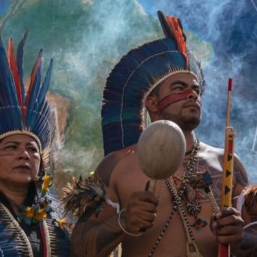 Indigenous people call for greater protection of their land and rights at the Acampamento Terra Livre (Free Land Camp) in Brasilia.