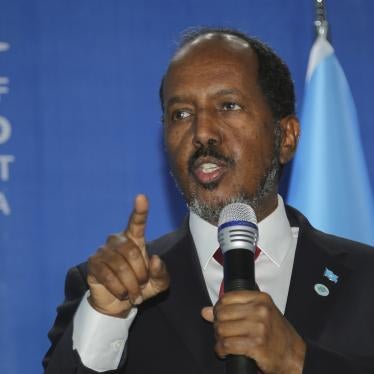 Somali President Hassan Sheikh Mohamud speaks at his inauguration ceremony in Mogadishu, Somalia, June 9, 2022. 