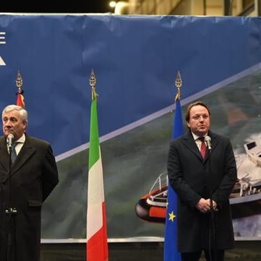 Neighbourhood and Enlargement Commissioner Oliver Várhelyi, and Antonio Tajani, Deputy Prime Minister and Foreign Affairs of Italy talking about five Search and Rescue vessels given to the Libyan Coast Guard. 