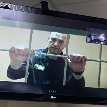 Russian opposition leader Alexei Navalny appears from prison on a video link in a courtroom in Vladimir, Russia. 