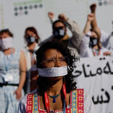 COP Civic Space coalition members protest in solidarity with Egyptian political prisoners during the COP27 climate summit, Sharm el-Sheikh, Egypt, November 10, 2022. 