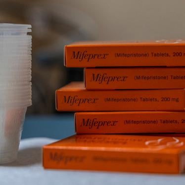 Boxes of mifepristone, the first pill given in a medical abortion.