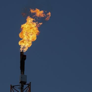 A burning flare seen at an oil extraction area located in Lakie, Lubusz Voivodeship.