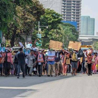 Coalition of Cambodian Farmer Community (CCFC) supporters march to the Ministry of Interior in Phnom Penh on May 22, 2023, to demand the release of three of their members charged with plotting and incitement. 