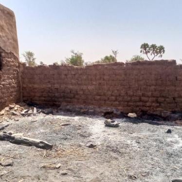 An animal pen burned by apparent Burkinabé soldiers on April 20, 2023 in the village of Karma, Yatenga province in northern Burkina Faso, April 27, 2023. 