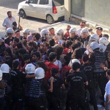 Istanbul police surround and detain activists handing out leaflets announcing a July 20 commemoration of the Suruç bombing eight years earlier in which 33 young socialist activists died, in Kadıköy, Istanbul, July 17, 2023