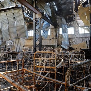 An interior view of the damaged barrack in Olenivka prison in Russian-occupied territory of Donetska region where an explosion on July 29 killed 50 and injured 100 Ukrainian POWs, August 10, 2022. 
