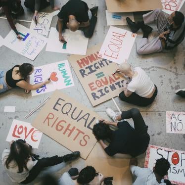 Activists preparing posters. 
