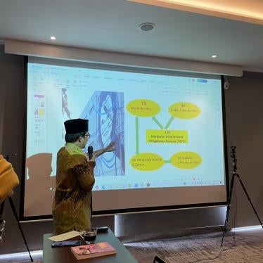 Imam Nakha’i of the National Commission on Violence Against Women discussing the 120 mandatory hijab regulations, 73 of which are still in force, in Jakarta, Indonesia, August, 14, 2023. 