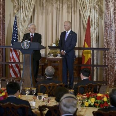 Vietnamese Communist Party General Secretary Nguyen Phu Trong, left, speaks before a luncheon with then United States Vice President Joe Biden at the US State Department, Washington, DC, July 7, 2015.