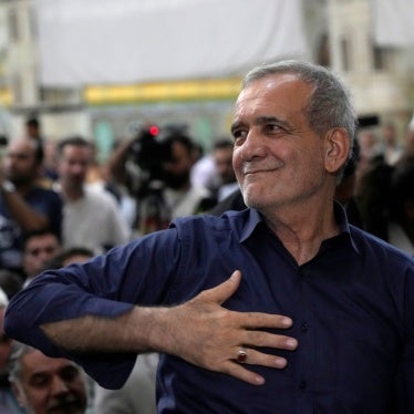 Iran's president Masoud Pezeshkian greets supporters in Tehran, July 6, 2024. 