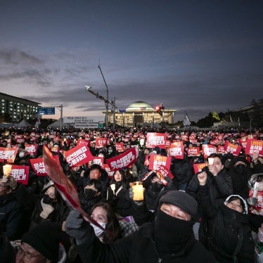 Protesters outside of South Korea's National Assembly.