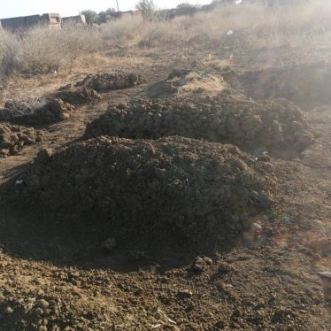 Picture of graves dug by residents of Tayba where the victims of the Sudan Shield Forces were buried after the attack on January 10. The picture was taken/shared by a resident of Tayba and geolocated by Human Rights Watch in Tayba.