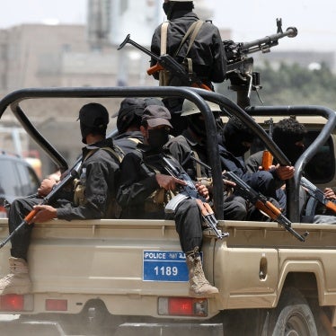 Yemeni soldiers loyal to the Houthis ride a truck as they patrol in Sanaa, Yemen, August 27, 2023. 