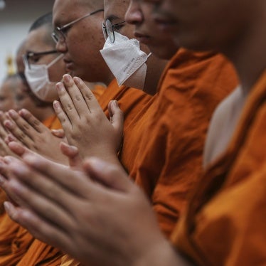 Buddhist monks mark the Songkran celebrations at Wat Pho temple in Bangkok, Thailand, April 13, 2025. 