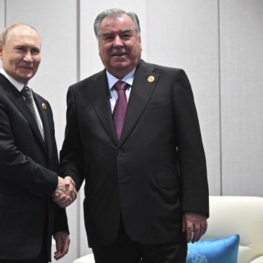 Russian President Vladimir Putin (L) and Tajik President Emomali Rahmon during their meeting in Tianjin, China, September 1, 2025.