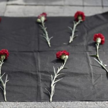 Carnations placed on the ground during a protest against explosions at a peace march in Ankara, in central Istanbul, Turkey, October 10, 2015. 