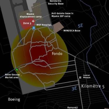 Map of the M’poko displacement camp and surrounding area.