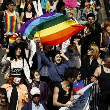 Participants march during the Tokyo Rainbow Pride parade in Tokyo April 26, 2015.