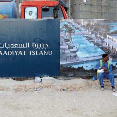 A construction worker after the end of his shift on Saadiyat Island. In spite some improvements in the working conditions of migrant workers on the island, abuses continue.