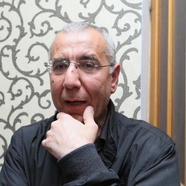 Azerbaijani lawyer, human rights defender Intigam Aliyev giving an interview after he was freed in Baku, Azerbaijan, March 28, 2016. 