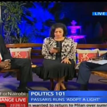 Screenshot from the November 16, 2016 broadcast of KTN's Jeff Koinange Live show. From left to right: Miguna Miguna, Esther Pasaris, Jeff Koinange. 