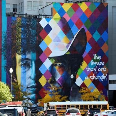 A mural painted by Brazilian artist Eduardo Kobra depicts Bob Dylan, the 2016 Nobel Prize winner in literature, in Minneapolis, Minnesota. 