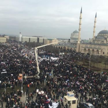 A mass rally in support of the Chechen leadership, organized in Grozny in January 2016.