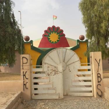 The former Yezidi Lalish cultural center in Khanasoor, Sinjar, now run by YBŞ/HPG-affiliated women, including fighters. A 14-year-old girl in uniform who was guarding the center in August said she had joined the YBŞ as “a fighter.”