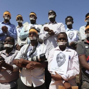 Somali journalists protest as they demand for the release of a colleague Abdiaziz Abdinur Ibrahim in capital Mogadishu January 27, 2013. 