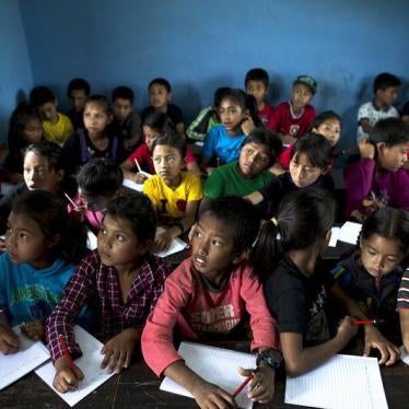 Nepalese children in a class provided by an international aid organization inside a primary school in Sankhu, on the outskirts of Kathmandu