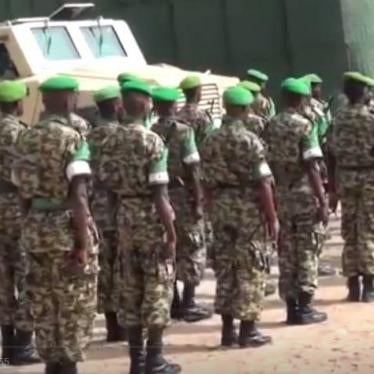 Screenshot from a video showing the ceremony as Burundian soldiers from AMISOM leave their military base on the Somalia National University campus in Dharkenley district, west of Mogadishu.
