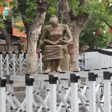 The human rights monument in Ankara cordoned off with a police barricade during Turkey’s state of emergency to prevent its use as a site of public assembly and protest, 2017.
