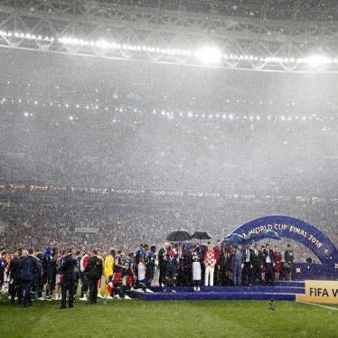 General view as Team France players are presented medals after the final game of the 2018 World Cup, Moscow, Russia, July 15, 2018. 