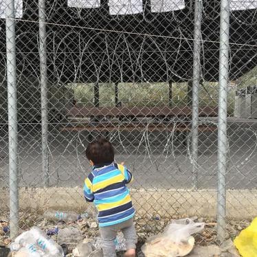 A child in the Moria “hotspot” camp on the Greek island of Lesbos, December 2017. 