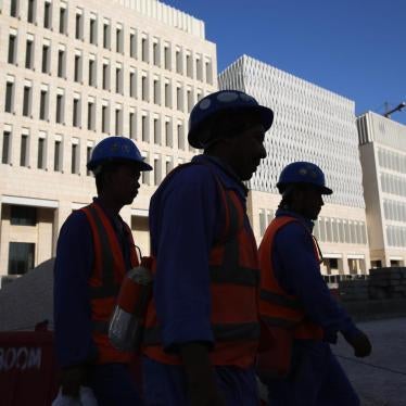 Workers leave their construction sites