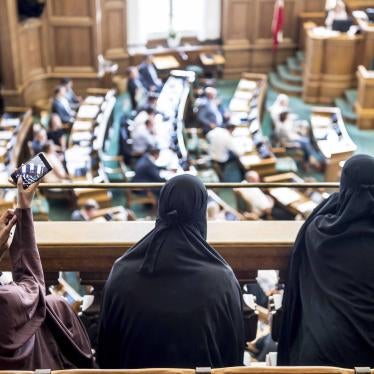 Women wearing the Islamic veil, the niqab, sit in the audience seats of the Danish Parliament, at Christiansborg Castle, in Copenhagen, Denmark, May 31, 2018. Denmark joined some other European countries in deciding to ban garments that cover the face, in