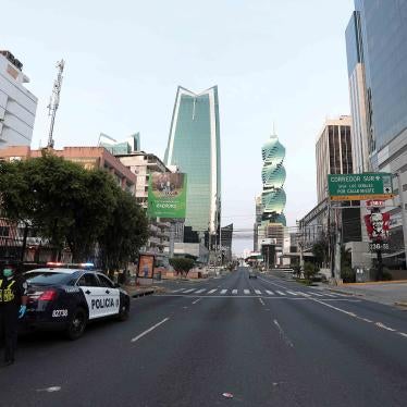 Police officers are pictured during the curfew as the coronavirus disease (COVID-19) outbreak continues, in Panama City, Panama, March 31, 2020. 