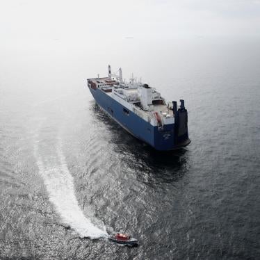 French human rights activists wave flags as they demonstrate in front of Saudi cargo ship Bahri Tabuk docked at le "Grand Port Autonome de Marseille" GPAM in Port-Saint-Louis-du-Rhone, on May 29, 2019.